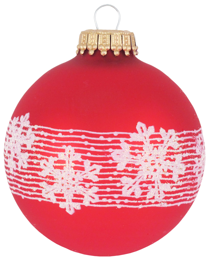 2 5/8" (67mm) Glass Ball Ornaments, Brilliant Red Shine / Velvet with Blowing Snow, 4/Box, 12/Case, 48 Pieces