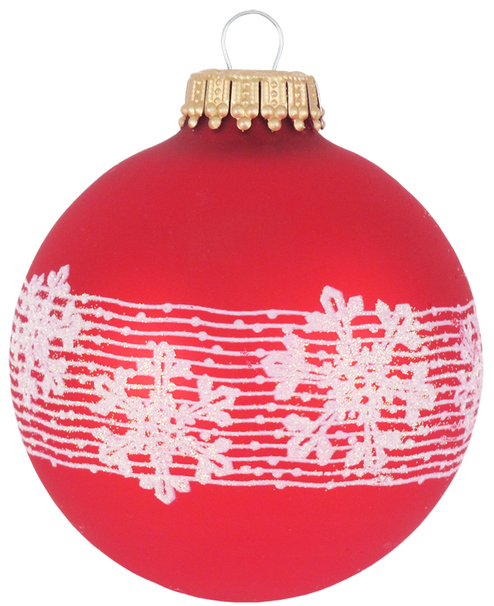 2 5/8" (67mm) Glass Ball Ornaments, Brilliant Red Shine / Velvet with Blowing Snow, 4/Box, 12/Case, 48 Pieces