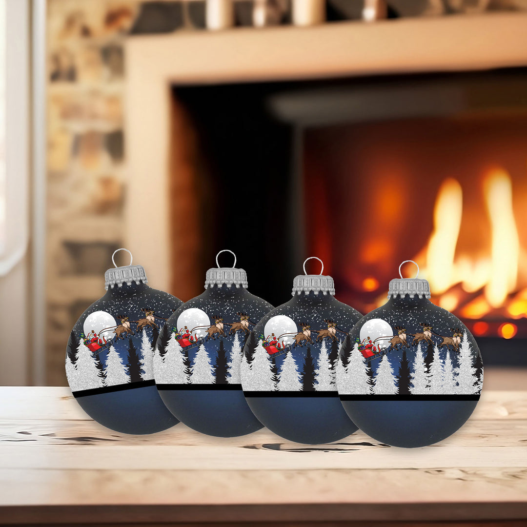 2 5/8" (67mm) Glass Ball Ornaments, Midnight Haze with Spirit Of Christmas Silver Caps, 4/Box, 12/Case, 48 Pieces
