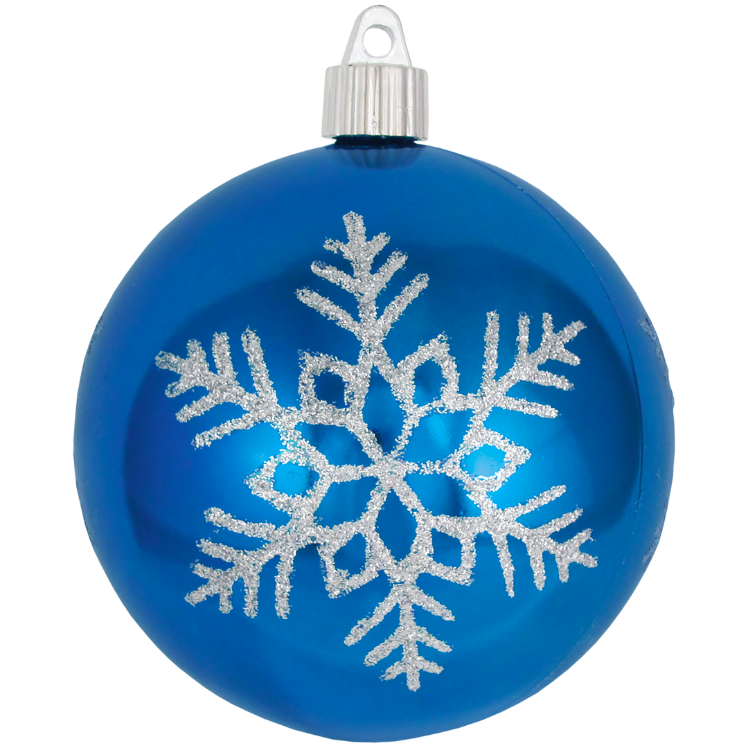 4" (100mm) Large Commercial Shatterproof Ball Ornament, Balmy Seas with Silver Triple Snowflake, Case, 24 Pieces