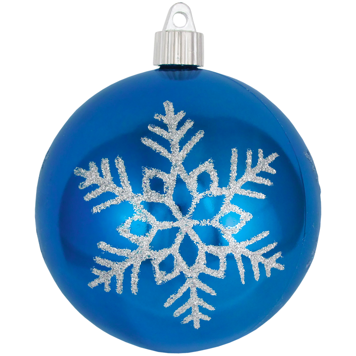 4" (100mm) Large Commercial Shatterproof Ball Ornament, Balmy Seas with Silver Triple Snowflake, Case, 24 Pieces