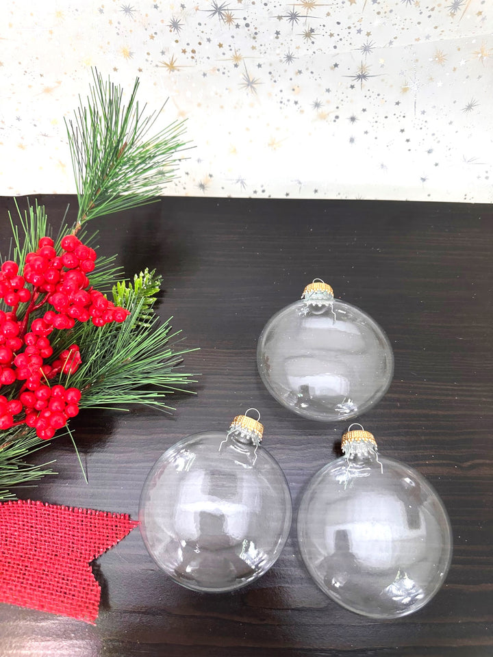 3" (76mm) Glass Disc Ornaments, Clear with Gold Crown Caps, 3/Box, 24/Case, 72 Pieces