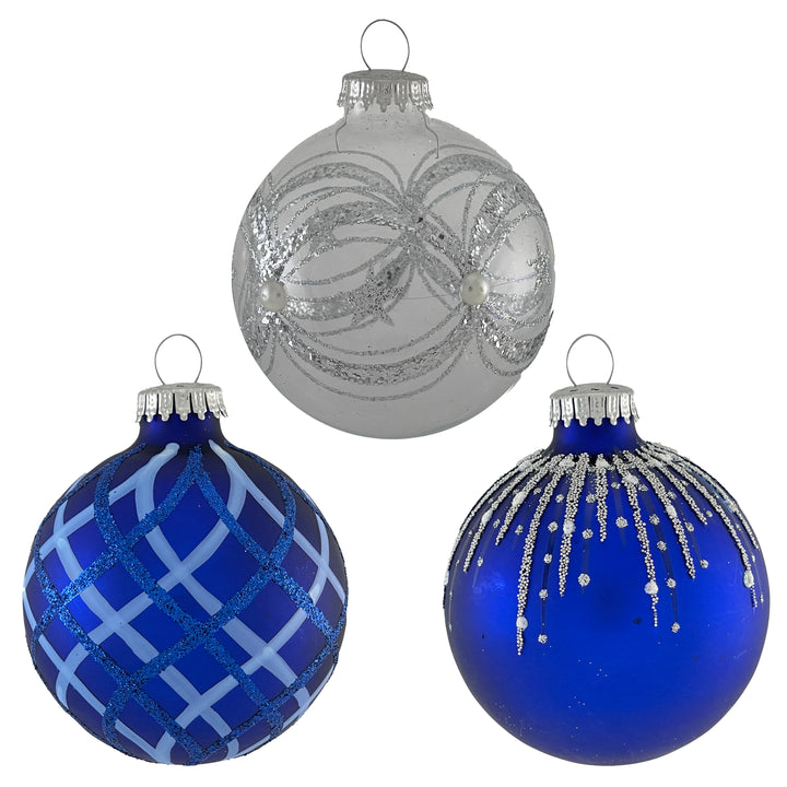 3 1/4" (80mm) Highly Decorated Set, Blue/Silver, 9/Box, 6/Case, 54 Pieces