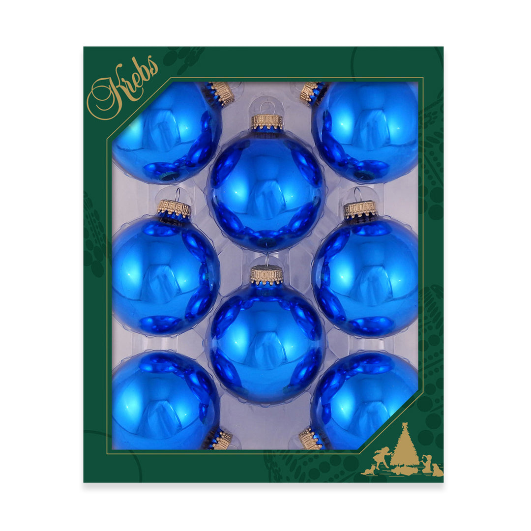 2 5/8" (67mm) Ball Ornaments, Gold Caps, Classic Blue Shine, 8/Box, 12/Case, 96 Pieces