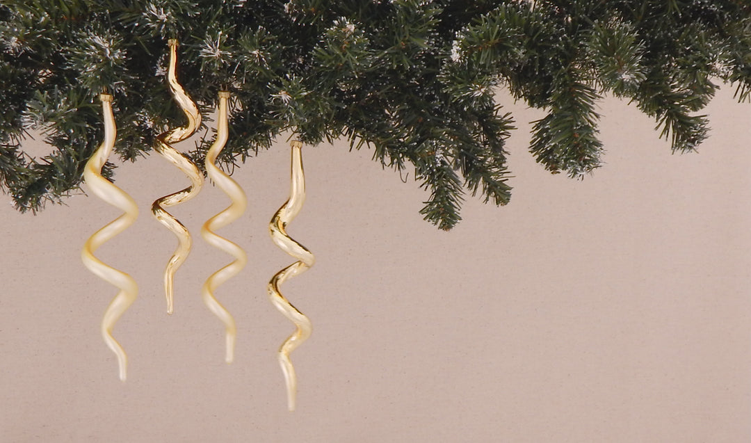 7 1/2" (191mm) Boxed Glass Corkscrew Ornaments, Aztec Gold/Gold, 4/Box, 12/Case, 48 Pieces