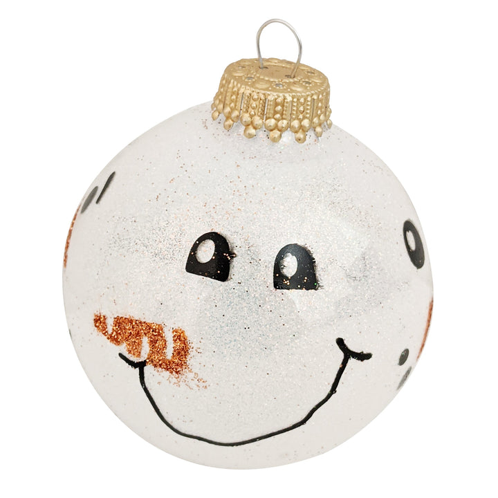 2 5/8" (67mm) Glass Ball Ornaments, Snow Sparkel with Snowman Faces, 4/Box, 12/Case, 48 Pieces