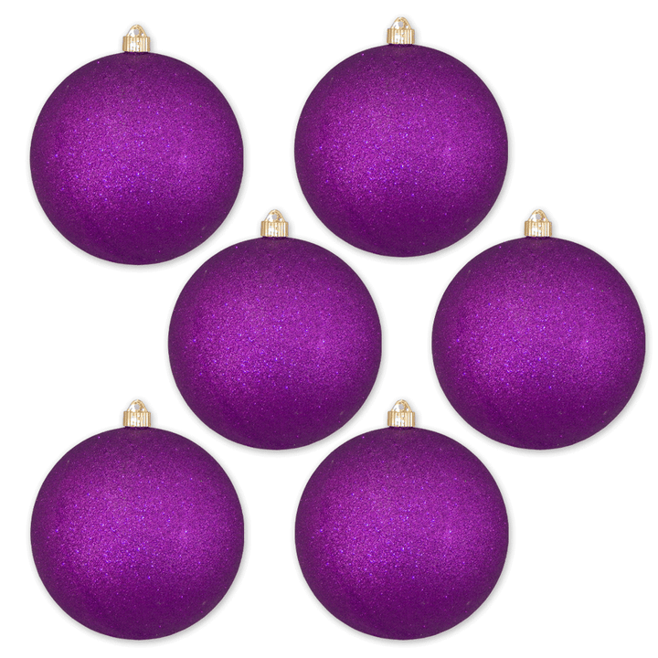 8" (200mm) Giant Commercial Shatterproof Ball Ornament, Purple Glitter, Case, 6 Pieces