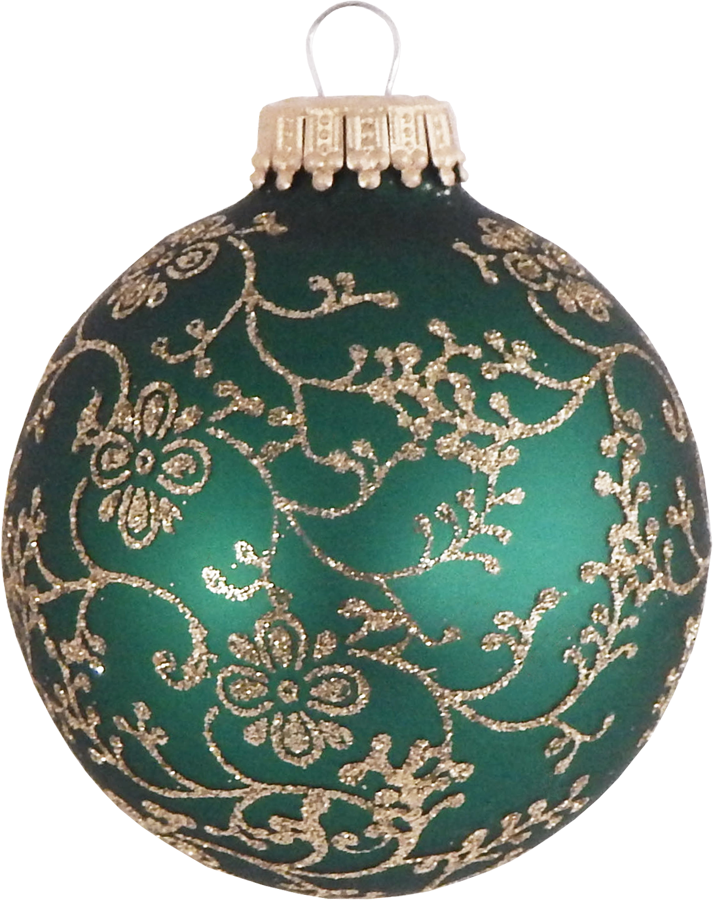 2 5/8" (67mm) Ball Ornaments Traditional Color with Gold Glitterlace, 4/Box, 12/Case, 48 Pieces