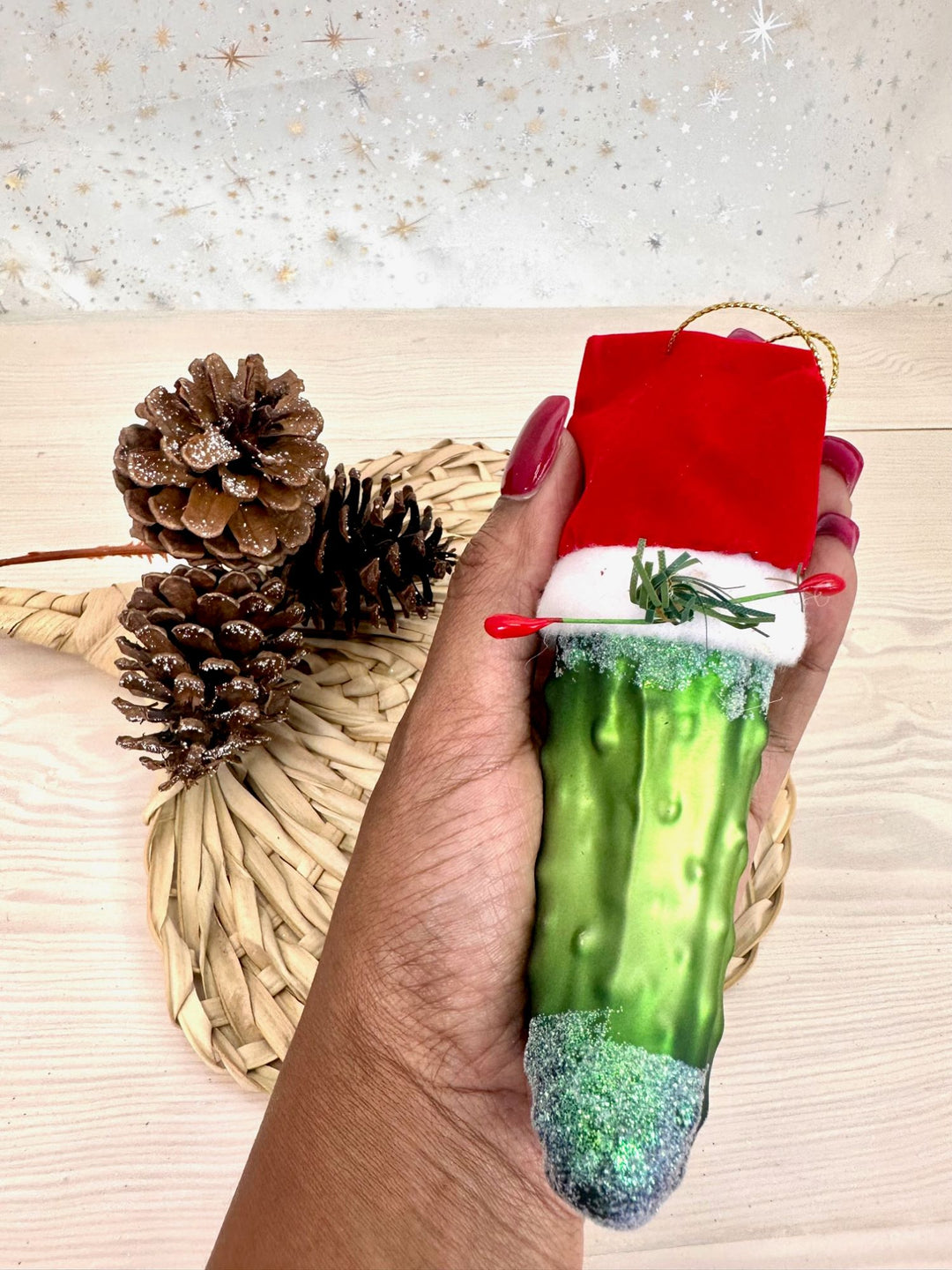 5 1/2" (140mm) Christmas Pickle with Santa Hat Figurine Ornaments, 1/Box, 6/Case, 6 Pieces