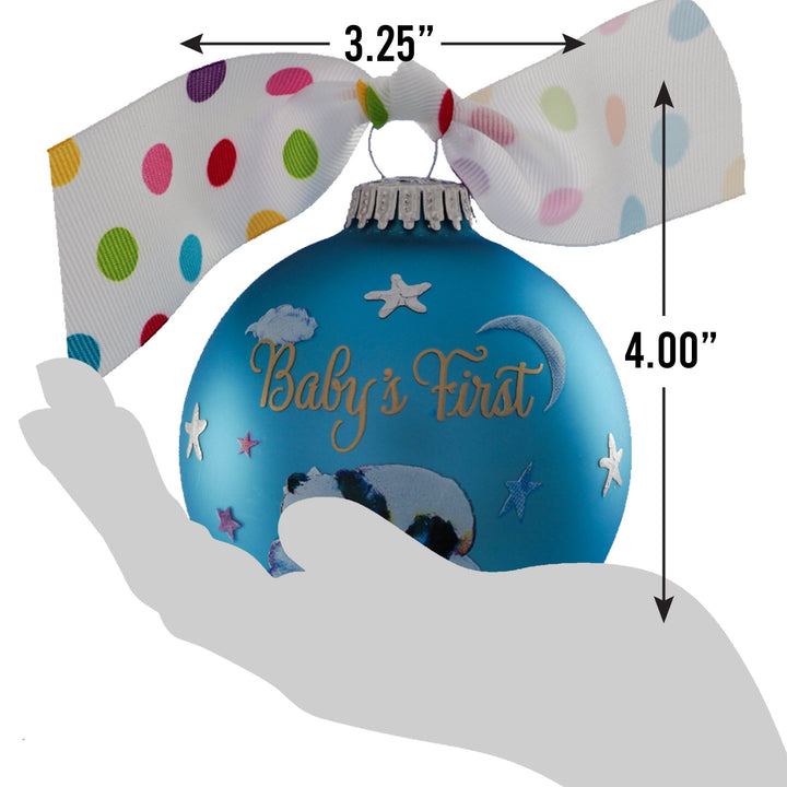 3 1/4" (80mm) Personalizable Hugs Specialty Gift Ornaments, Alpine Velvet Glass Ball with Baby's First Panda Boy