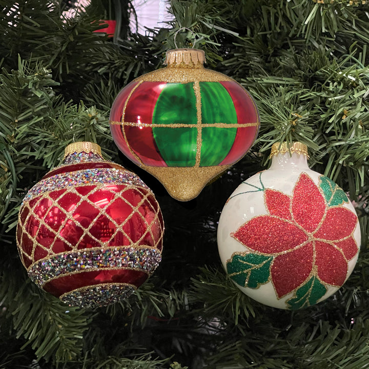 3 1/4" (80mm) Ball Ornaments Traditional Decorated Set, Red/Multi, 9/Box, 6/Case, 54 Pieces