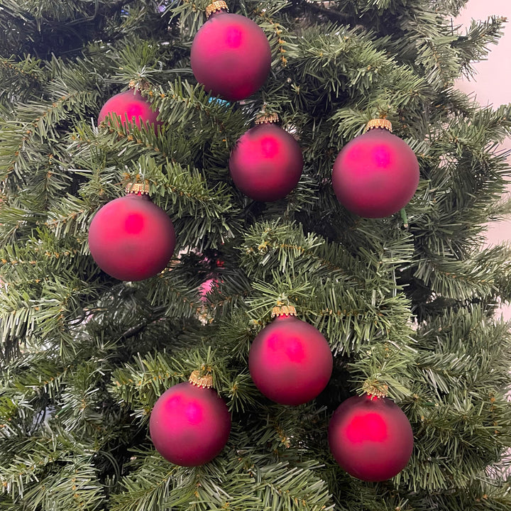 2 5/8" (67mm) Ball Ornaments, Gold Caps, Garnet Velvet, 8/Box, 12/Case, 96 Pieces