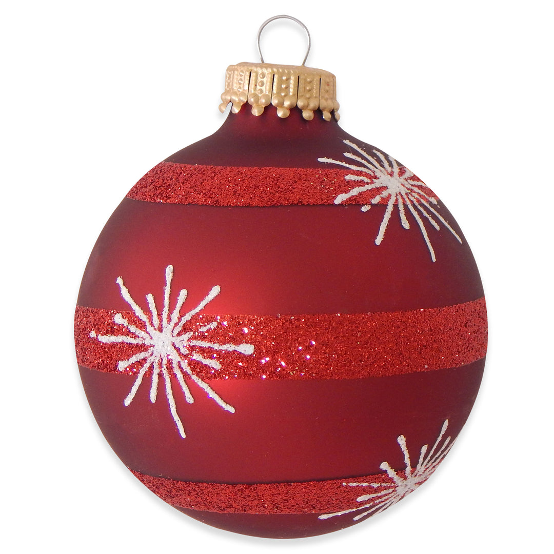 2 5/8" (67mm) Ball Ornaments Red Velvet with Starbursts and Stripes, 4/Box, 12/Case, 48 Pieces