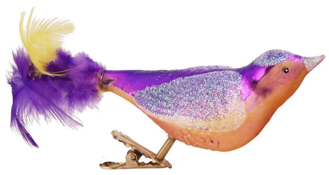 6 1/2" (165mm) Colorful Clip-On Bird Figurine Ornaments, 3/Box, 12/Case, 36 Pieces