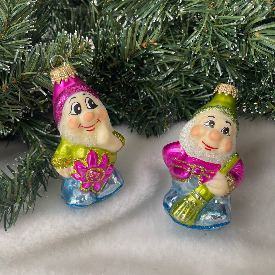 4" Enchanted Dwarf 2-piece Pink/ Green assortment Figurine Ornaments, 2/Box, 6/Case, 12 Pieces