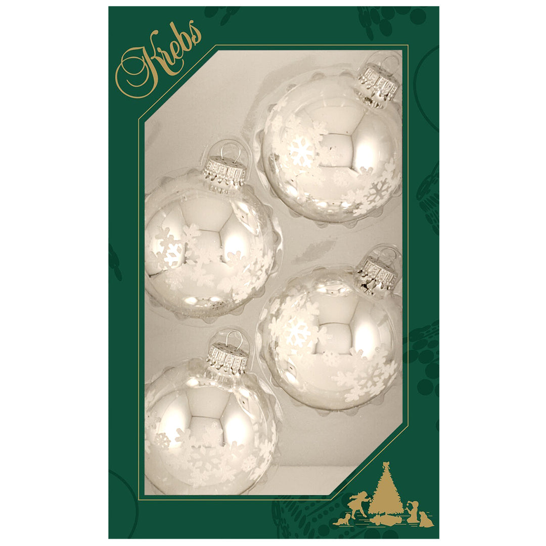 2 5/8" (67mm) Glass Ball Ornaments, Blue/Silver/White Assortment, 4/Box, 12/Case, 48 Pieces