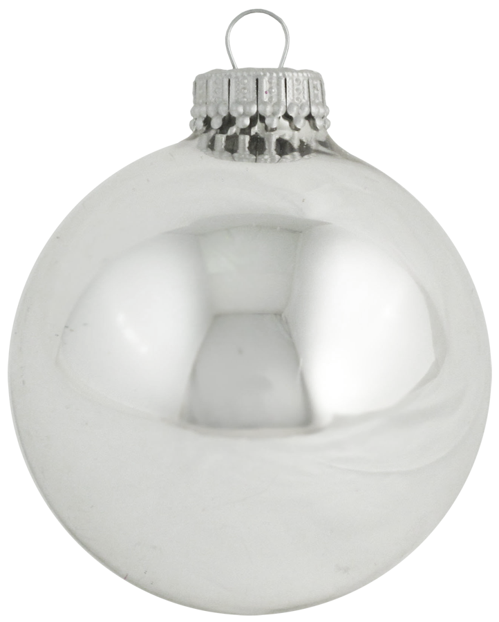 2 5/8" (67mm) Ball Ornaments, Silver Caps, Bright Silver, 8/Box, 12/Case, 96 Pieces