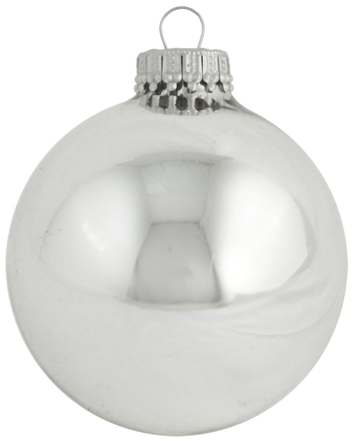 2 5/8" (67mm) Ball Ornaments, Silver Caps, Bright Silver, 8/Box, 12/Case, 96 Pieces