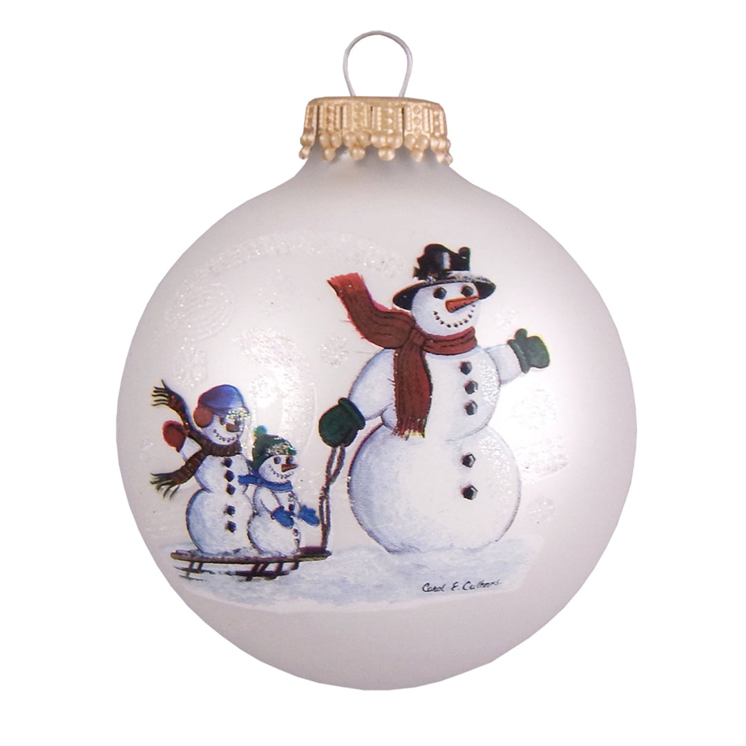 2 5/8" (67mm) Ball Ornaments, Snow Couple Sledding, Multi, 4/Box, 12/Case, 48 Pieces