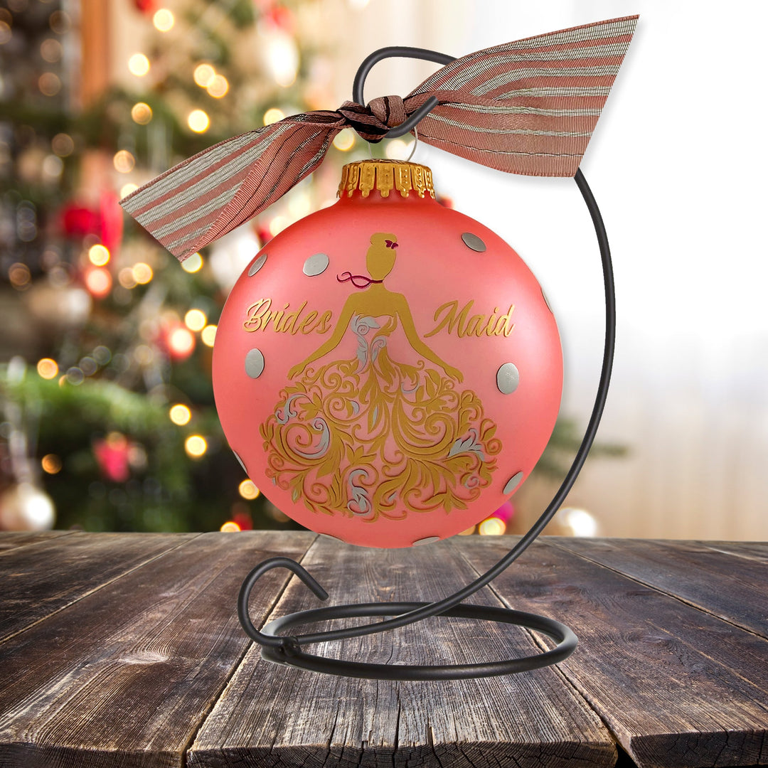 3 1/4" (80mm) Personalizable Hugs Specialty Gift Ornaments, Bridesmaid, Chic Pink. 1/Box, 12/Case, 12 Pieces