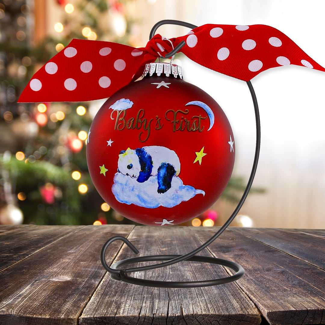 3 1/4" (80mm) Personalizable Hugs Specialty Gift Ornaments, Port Velvet Glass Ball with Baby's First Panda Girl