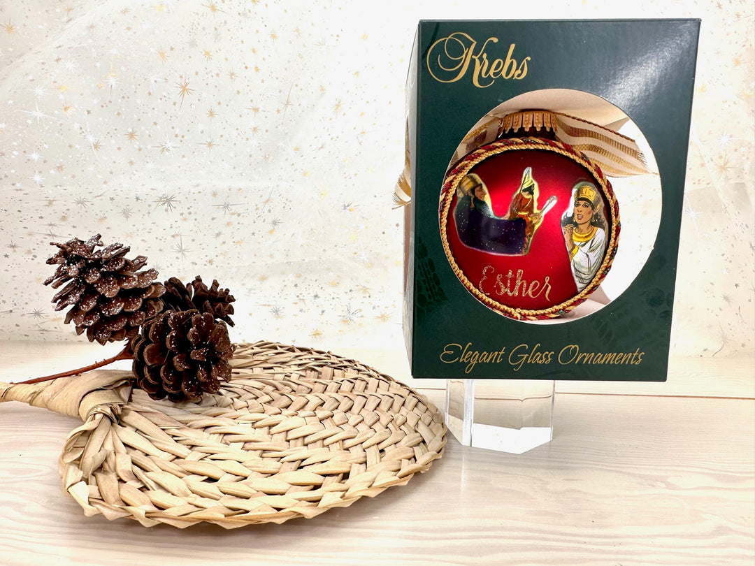 3 1/4" (80mm) Personalizable Hugs Specialty Gift Ornaments, Port Velvet Glass Ball with Bible Hero/ Esther
