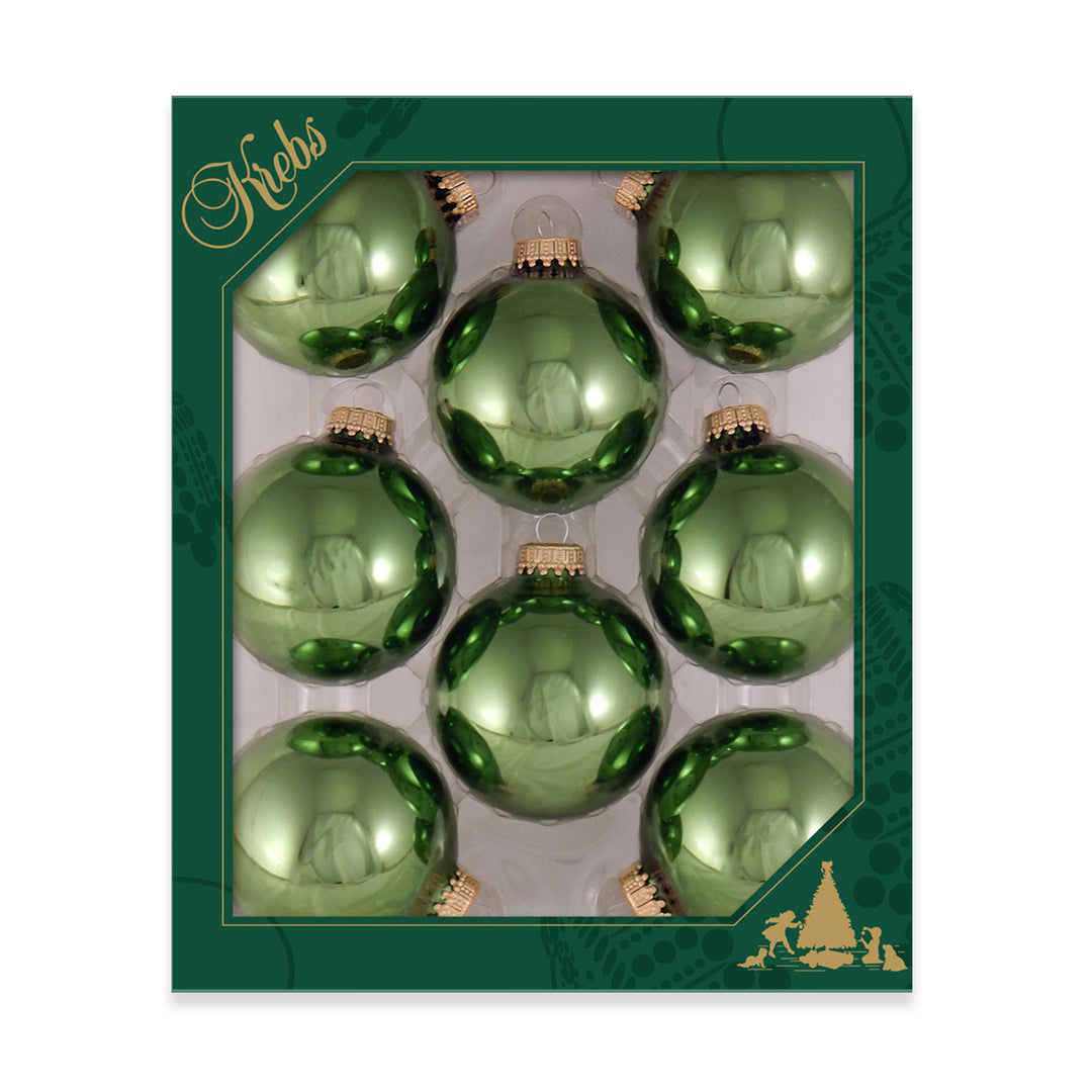 2 5/8" (67mm) Ball Ornaments, Gold Caps, Jungle Green Shine, 8/Box, 12/Case, 96 Pieces