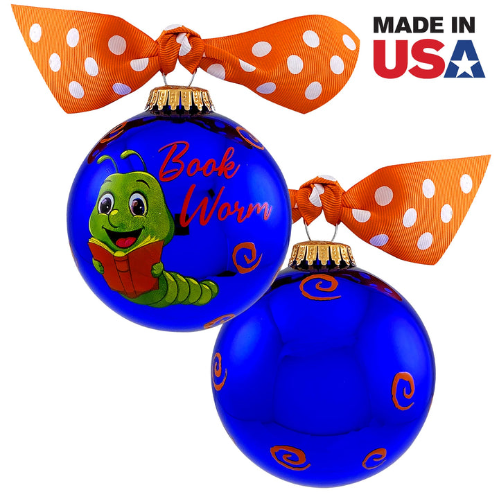3 1/4" (80mm) Personalizable Hugs Specialty Gift Ornaments, Book Worm, Victoria Blue Shine, 1/Box, 12/Case, 12 Pieces