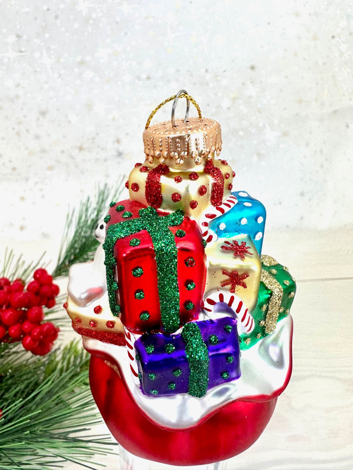 4" (100mm) Santa Bag Glass Figurine Ornaments, 1/Box, 6/Case, 6 Pieces