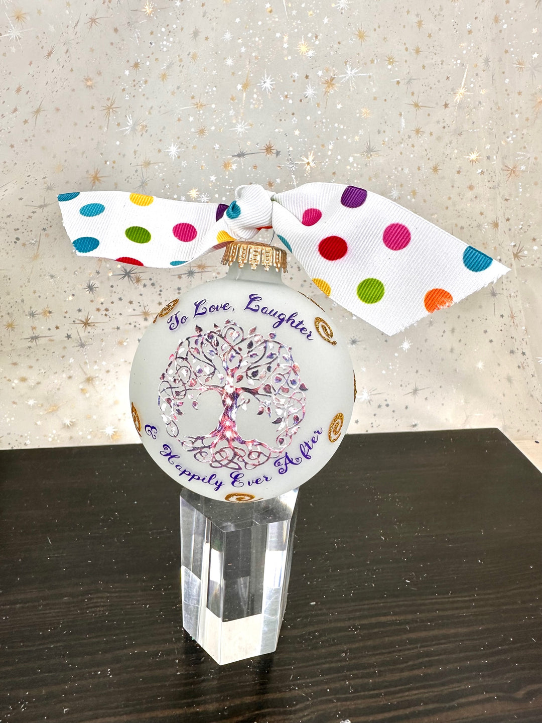 3 1/4" (80mm) Hugs - Frost 3 1/4" (80mm) Glass Ball Ornament with Tree of Life. 12 Pieces per Case