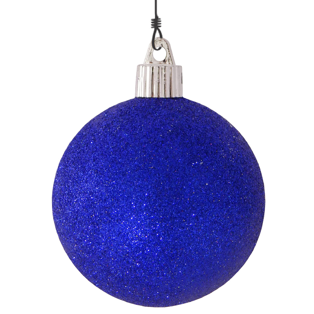 3 1/4" (80mm) Commercial Pre-Wired Shatterproof Ball Ornament, Dark Blue Glitter, Case, 80 Pieces