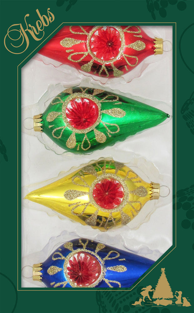 Assorted Sizes Glass Finials, Red/Gold Multi, 12/Box, 4/Case, 48 Pieces
