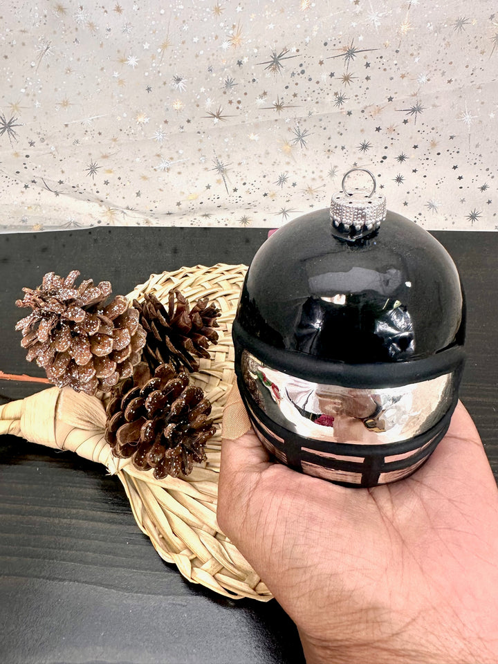 3 1/2" (89mm) Glass Football Helmet Figurine Ornaments, Black, 1/Box, 12/Case, 12 Pieces