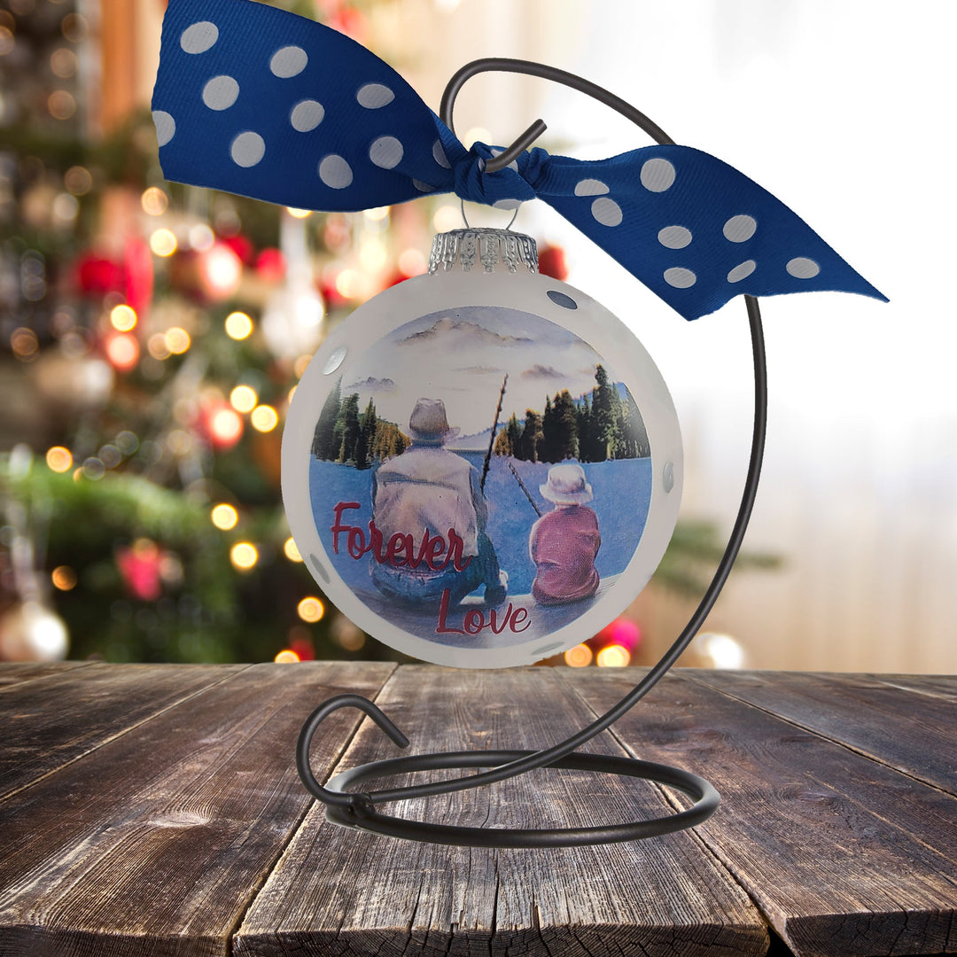 3 1/4" (80mm) Personalizable Hugs Specialty Gift Ornaments, Frost Glass Ball with Forever Love Fishing