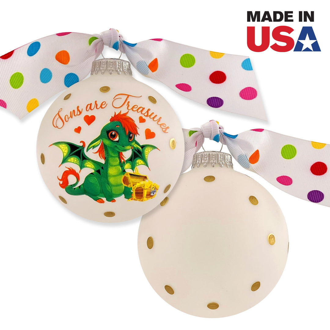 3 1/4" (80mm) Personalizable Hugs Specialty Gift Ornaments, Frost Glass Ball with Sons are Treasures