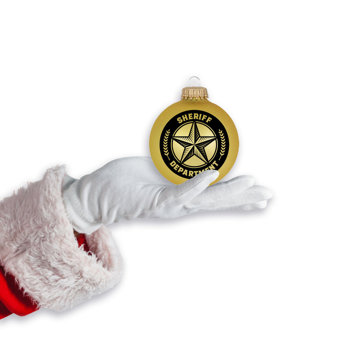 3 1/4" (80mm) Ball Ornaments, Sheriff and Saying, Gold Velvet, 1/Box, 12/Case, 12 Pieces