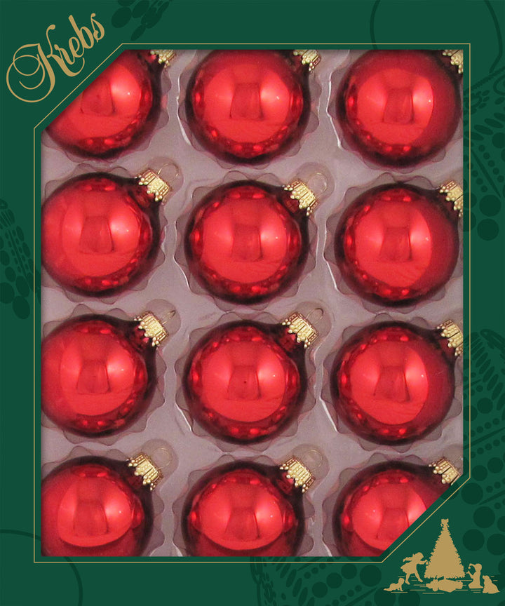 2" (50mm) Ball Ornaments, Gold Caps, Christmas Red, 12/Box, 12/Case, 144 Pieces