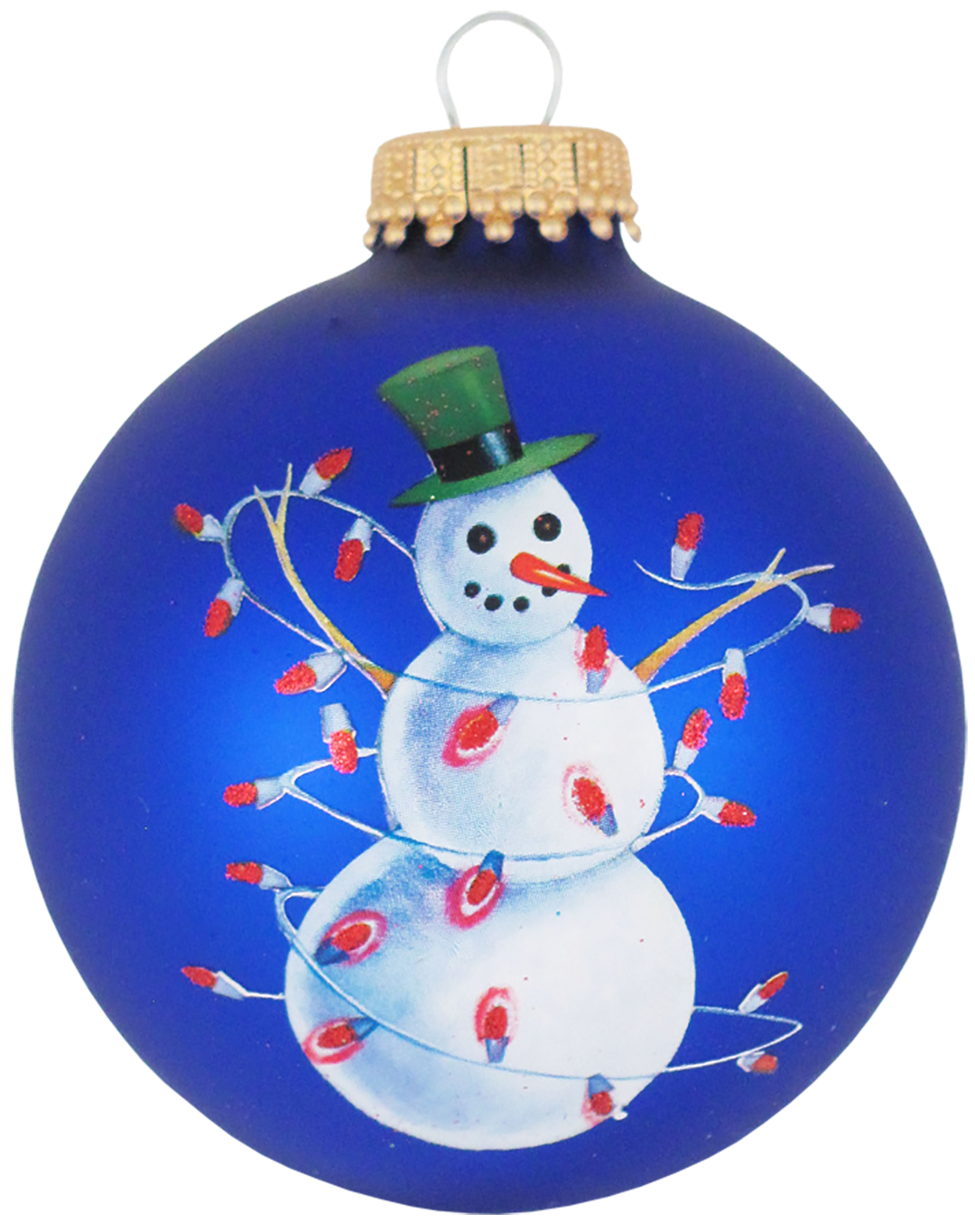 2 5/8" (67mm) Glass Ball Ornaments, Victoria Blue / Royal Velvet with Snowman Tangled in Lights, 4/Box, 12/Case, 48 Pieces