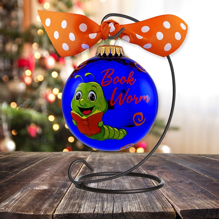 3 1/4" (80mm) Personalizable Hugs Specialty Gift Ornaments, Book Worm, Victoria Blue Shine, 1/Box, 12/Case, 12 Pieces