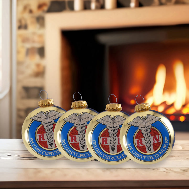 3 1/4" (80mm) Aztec Gold Glass Ball with First Responders Nurses Icon. 1/Box, 12/Case