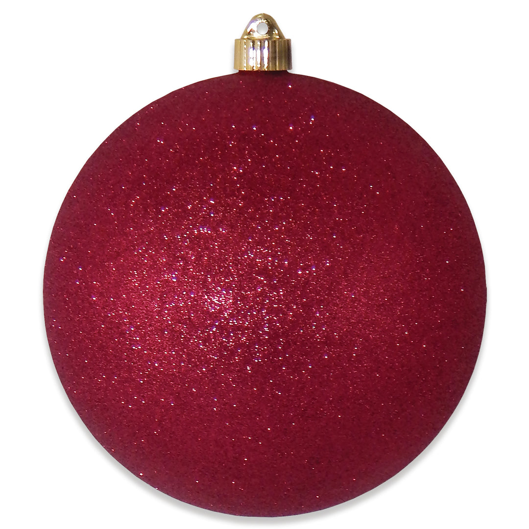 8" (200mm) Giant Commercial Shatterproof Ball Ornament, Burgundy Glitter, Case, 6 Pieces