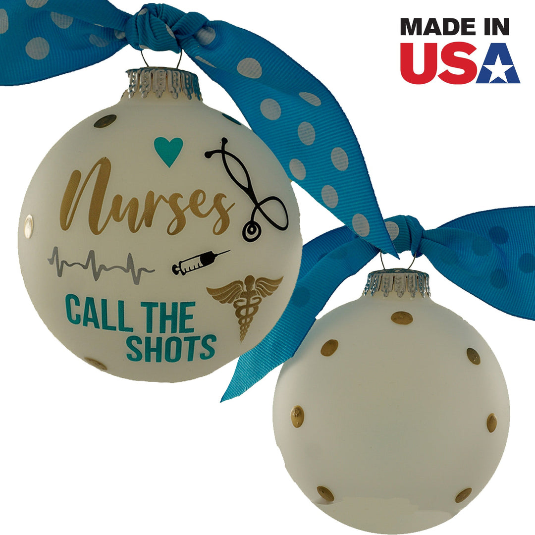3 1/4" (80mm) Personalizable Hugs Specialty Gift Ornaments, Frost Glass Ball with Nurses Call The Shots
