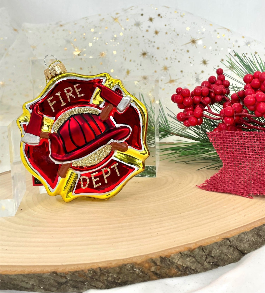 3 1/2" (89mm) Firefighter Badge Figurine Ornaments, 1/Box, 6/Case, 6 Pieces