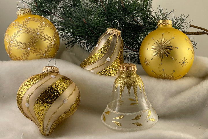 3 1/4" (80mm) Ball Ornaments Highly Decorated Ornament, Gold, 9/Box, 6/Case, 54 Pieces