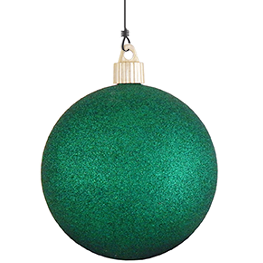 4" (100mm) Large Commercial Pre-Wired Shatterproof Ball Ornament, Emerald Glitter, Case, 48 Pieces