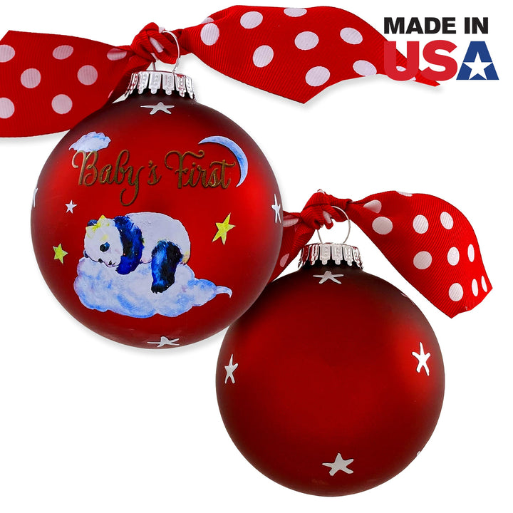 3 1/4" (80mm) Personalizable Hugs Specialty Gift Ornaments, Port Velvet Glass Ball with Baby's First Panda Girl