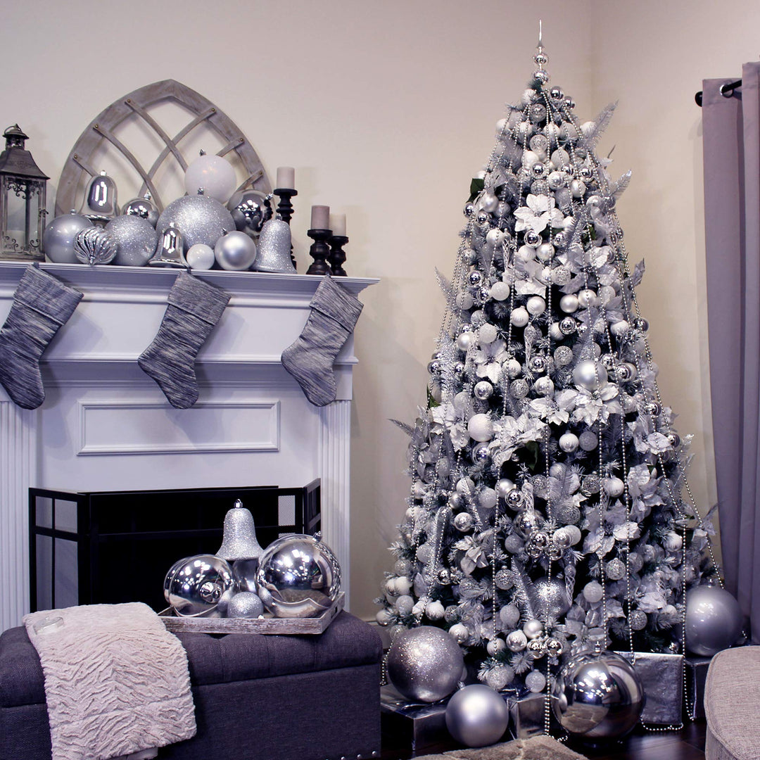 3 1/4" (80mm) Shatterproof Christmas Ball Ornaments, Silver Glitz, 8 PIECES PER BAG. 10 BAGS PER CASE, 80 PIECES PER CASE.