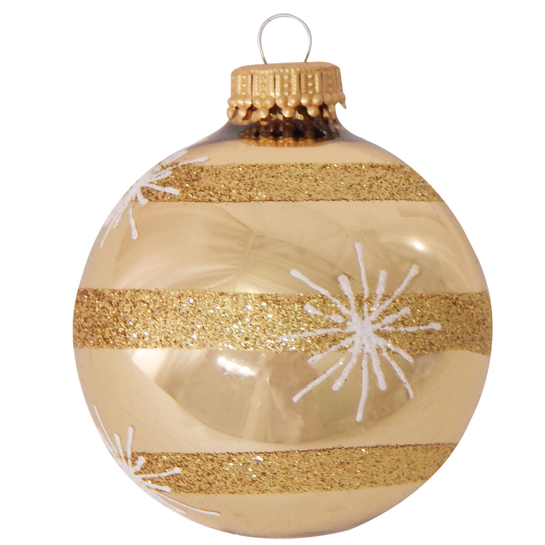 2 5/8" (67mm) Ball Ornaments, Starbursts and Stripes, Molten Gold/Oyster, 4/Box, 12/Case, 48 Pieces