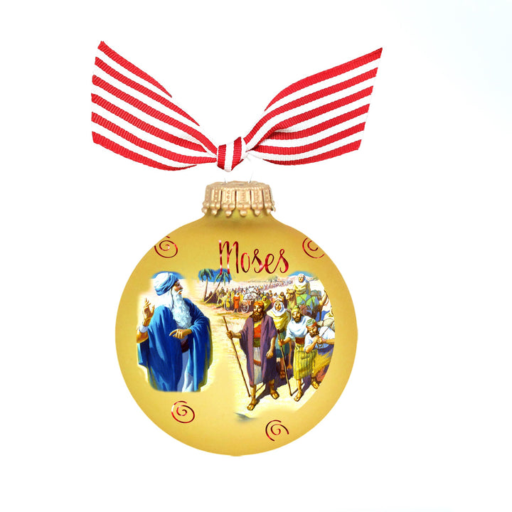 3 1/4" (80mm) Personalizable Hugs Specialty Gift Ornaments, Aztec Gold Glass Ball with Bible Hero/ Moses