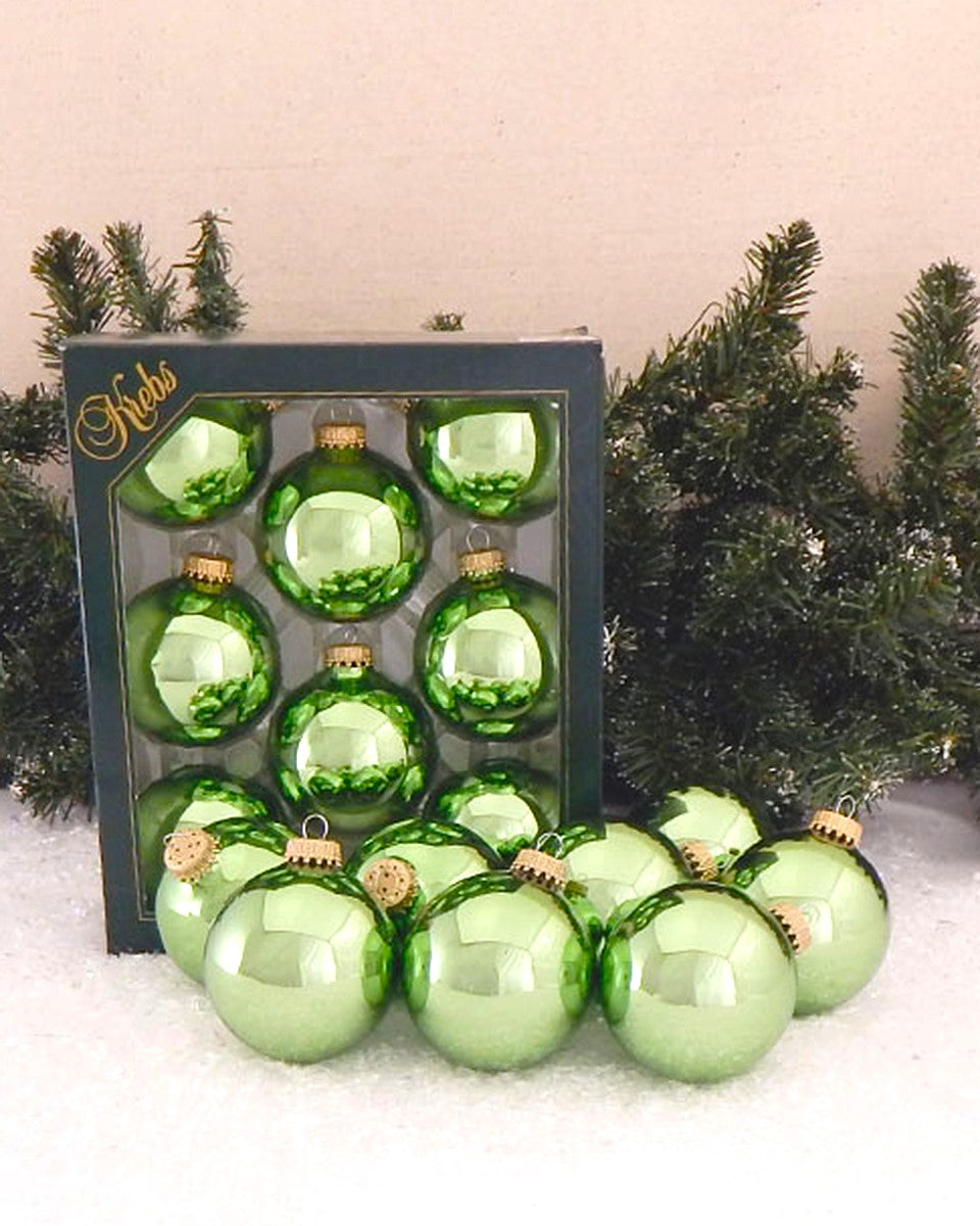 2 5/8" (67mm) Ball Ornaments, Gold Caps, Jade Lime Shine, 8/Box, 12/Case, 96 Pieces